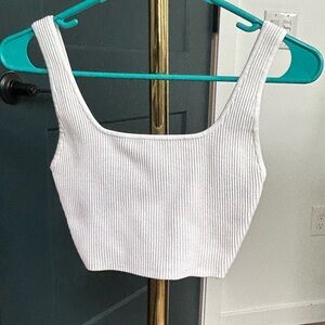 Aritzia Babaton White Sculpt Knit Squareneck Cropped Tank
